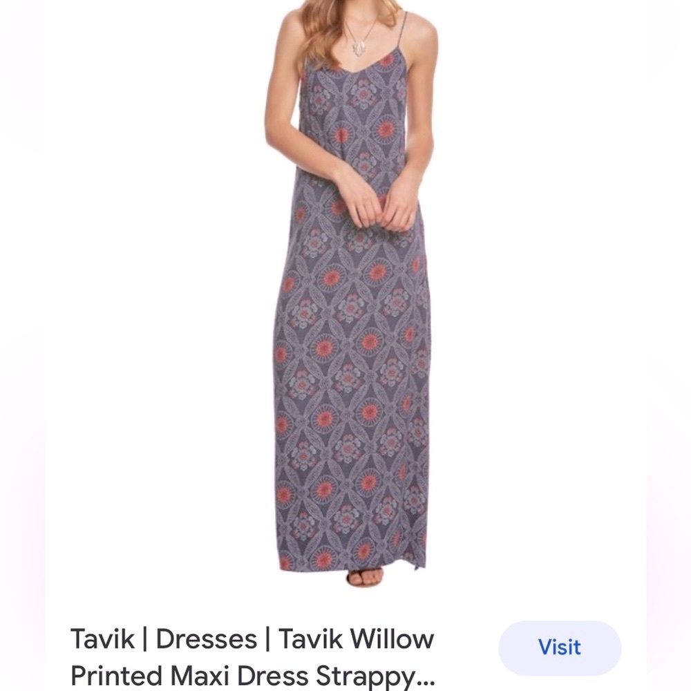 2/$30 Anthropologie Tavik willow printed maxi dress blue and red L